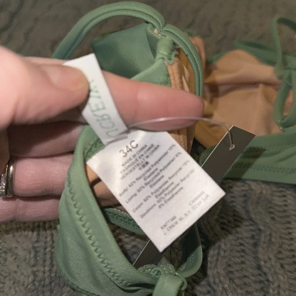 J. Crew Balconette underwire bikini top, green, size 34C, NWT